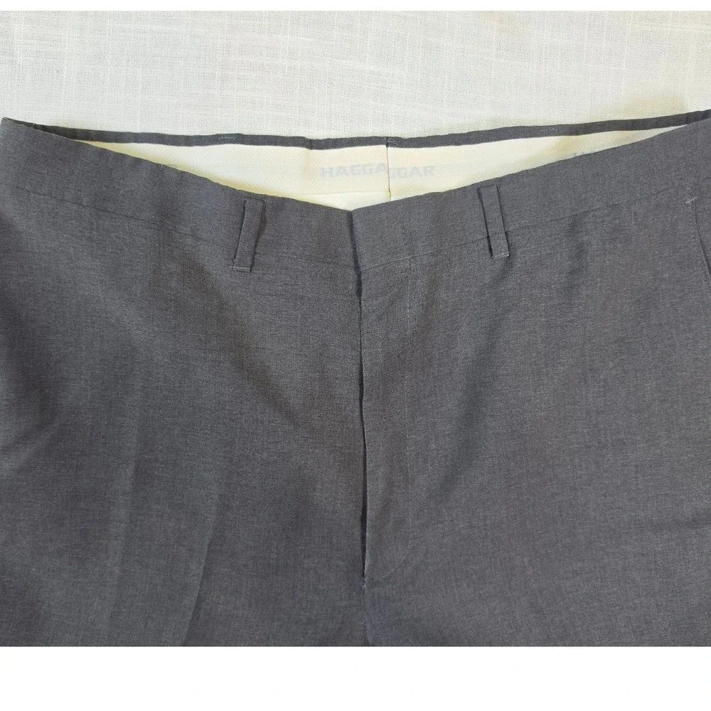 Haggar Mens Gray Flat Front Pants 38x30 Dacron Worsted Wool Blend 20932-021